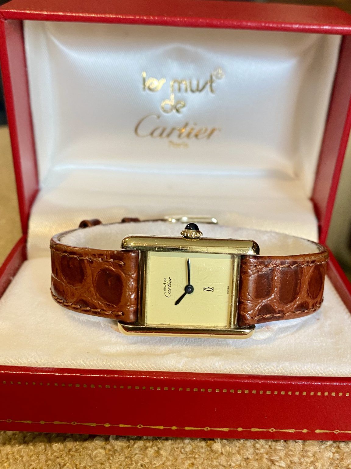 c. 1979 Manual Winding Cartier Watch with Rare Lemon Dial with Cartier