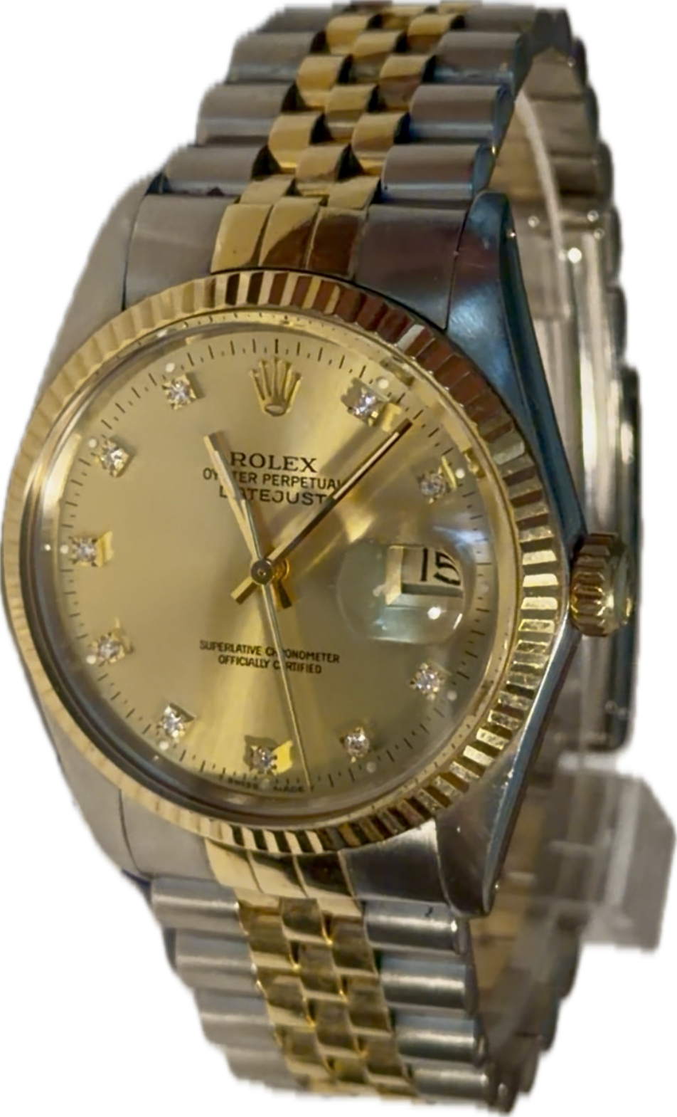 Full Set Mint Condition Rolex 16013 Factory Diamond Dial Bi-Metal Datejust Box and Papers