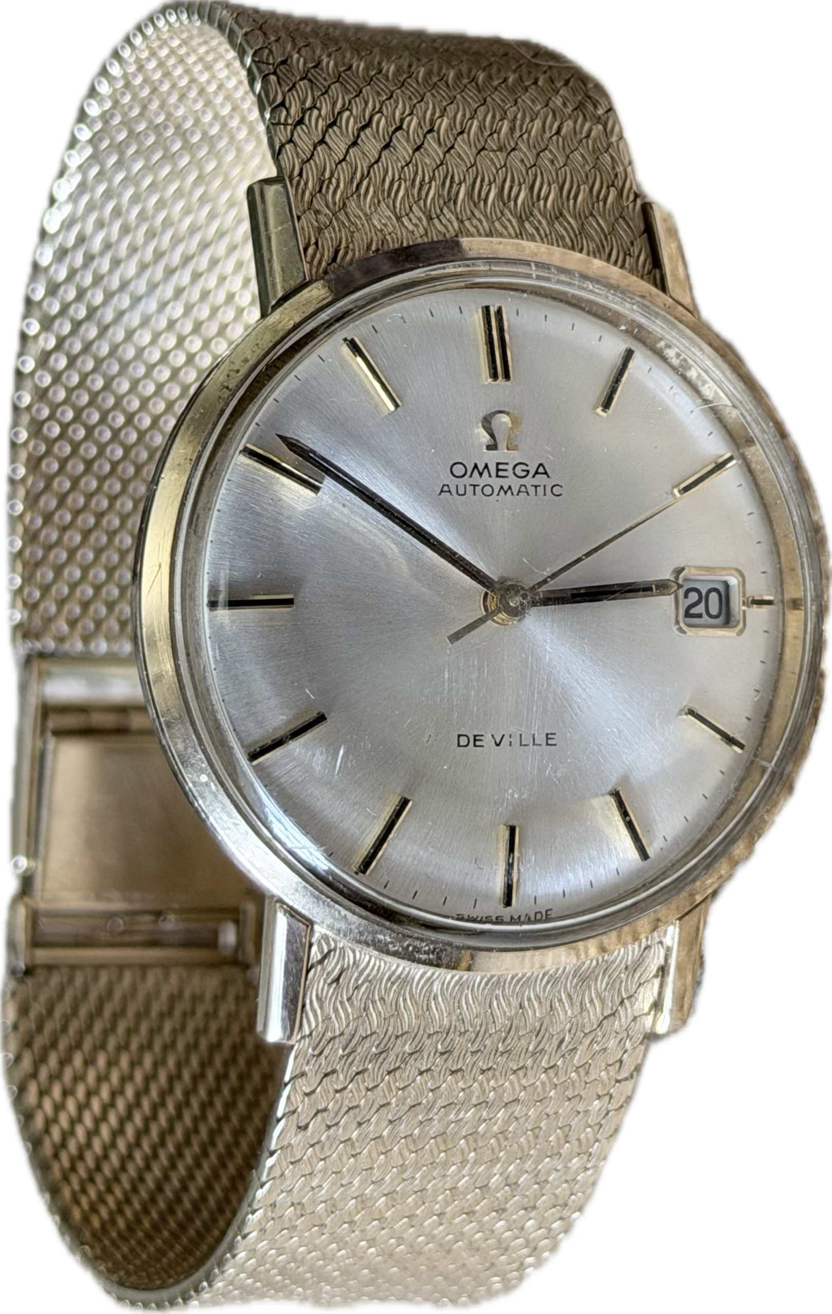 Solid Gold 1968 Omega De Ville Automatic on Original Solid Gold Omega Milanese Bracelet